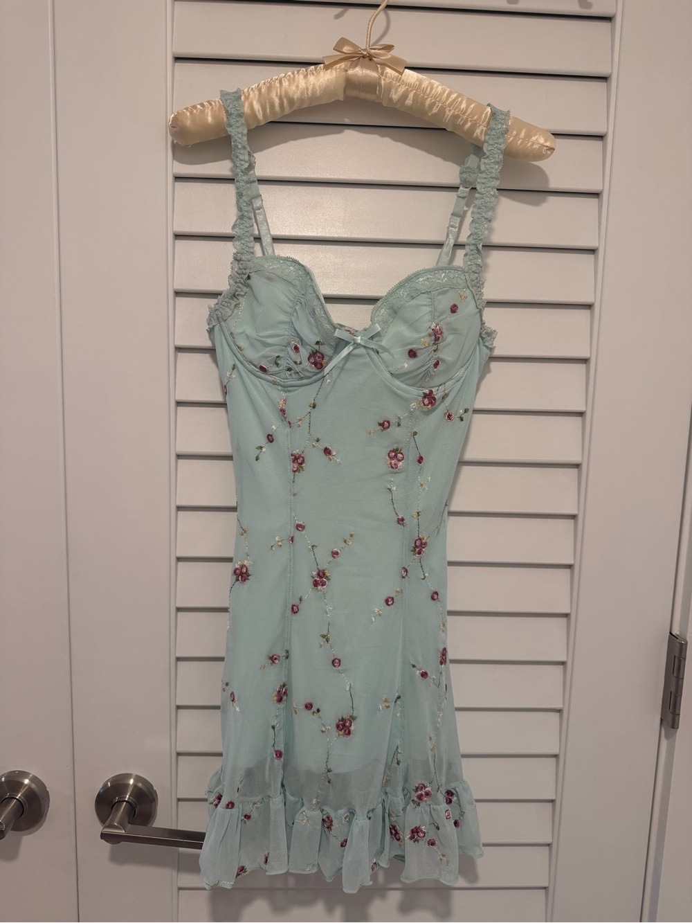 Sugar Thrillz Mint Floral Embroidered Slip Dress
